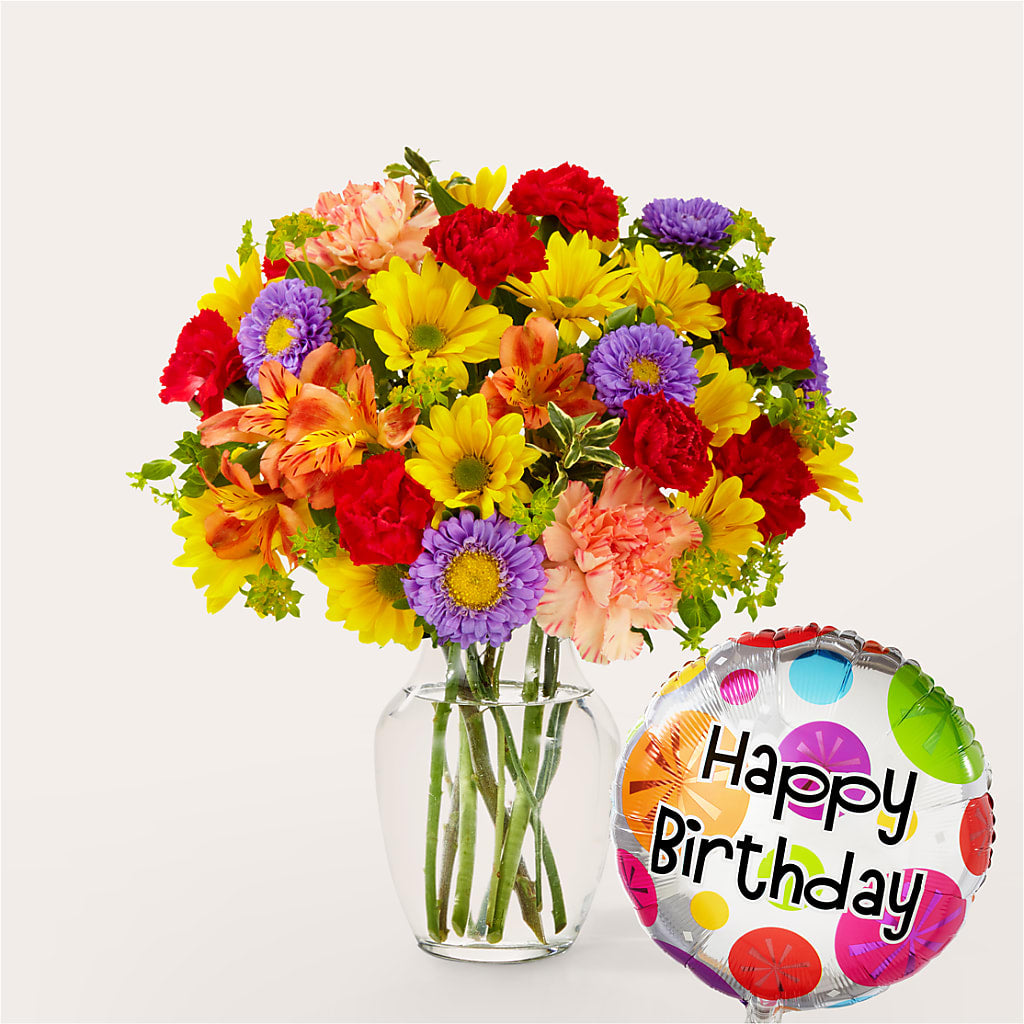 Kaleidoscope Bouquet with Birthday Balloon – Mulberry Florist And Gift Shop, Elizabethtown KY