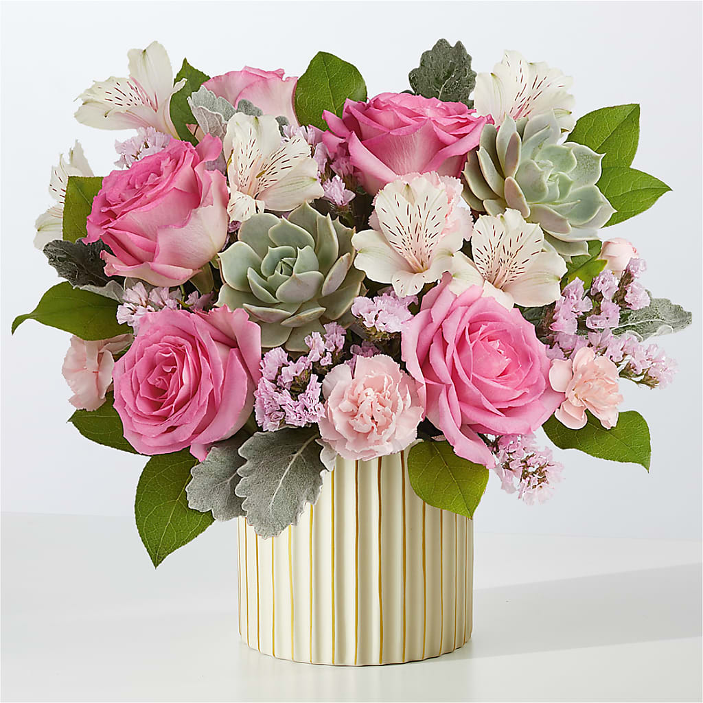 Dusty Rose Bouquet with Ivory Vase – Mulberry Florist And Gift Shop, Elizabethtown KY