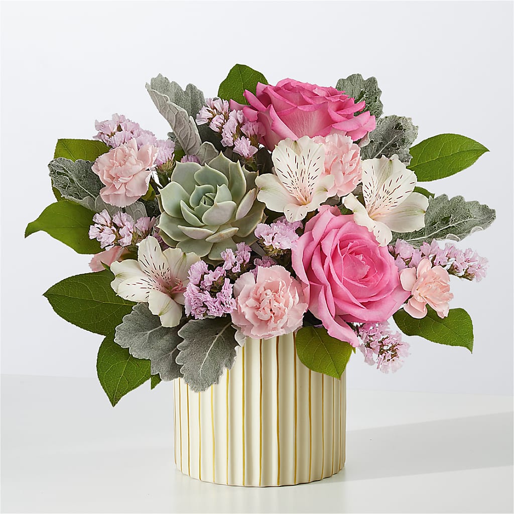 Dusty Rose Bouquet with Ivory Vase – Mulberry Florist And Gift Shop, Elizabethtown KY